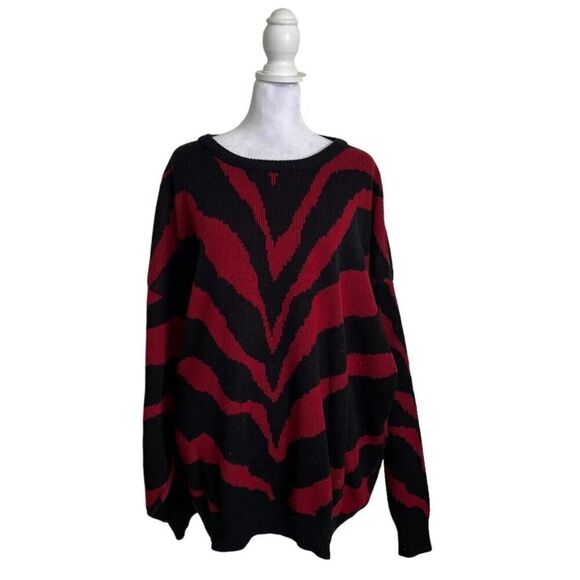 Kathy White Womens Vintage Chunky Pullover Sweater 90s Red Zebra Acrylic US 32W - Picture 1 of 9